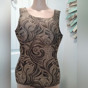 Kasper Black and Gold Swirl Women's Size 10 Sleeveless Camisole Blouse